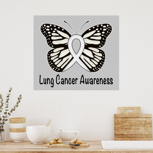 Lung Cancer Butterfly Awareness Ribbon ポスター (キッチン)