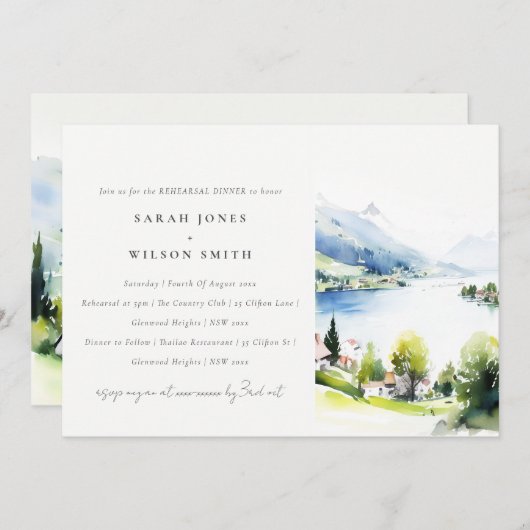 Lungern Switzerland Landscape Rehearsal Dinner 招待状 (正面/裏面)