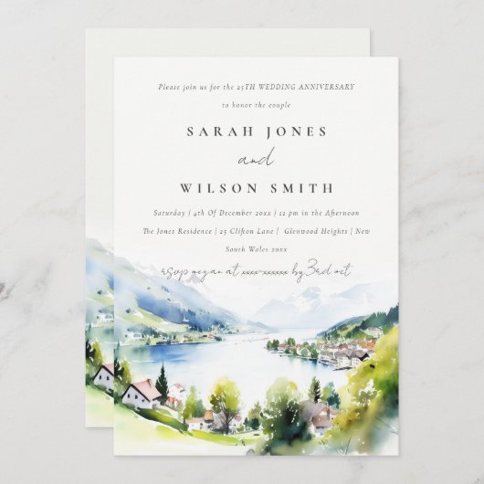 Lungern Switzerland Landscape Wedding Anniversary 招待状 (正面/裏面)