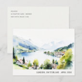 Lungern Switzerland Watercolor Landscape Travel シーズンポストカード (正面/裏面)