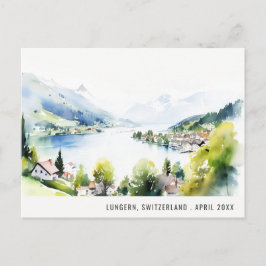 Lungern Switzerland Watercolor Landscape Travel シーズンポストカード
