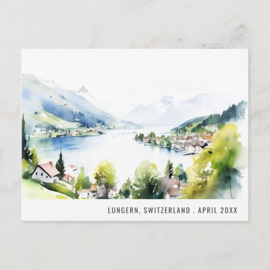 Lungern Switzerland Watercolor Landscape Travel シーズンポストカード (正面)