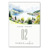 Lungern Switzerland Watercolor Landscape Wedding テーブルナンバー (裏面)