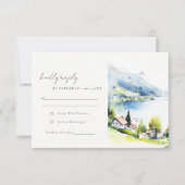 Lungern Switzerland Watercolor Landscape Wedding 出欠カード (正面)