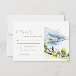 Lungern Switzerland Watercolor Landscape Wedding 出欠カード