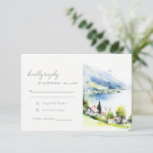 Lungern Switzerland Watercolor Landscape Wedding 出欠カード (スタンド正面)