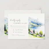 Lungern Switzerland Watercolor Landscape Wedding 出欠カード (正面/裏面)