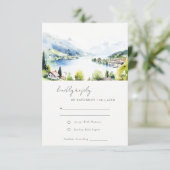 Lungern Switzerland Watercolor Landscape Wedding 出欠カード (スタンド正面)