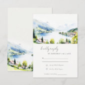 Lungern Switzerland Watercolor Landscape Wedding 出欠カード (正面/裏面)