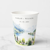 Lungern Switzerland Watercolor Landscape Wedding 紙コップ (正面)
