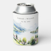 Lungern Switzerland Watercolor Landscape Wedding 缶クーラー (缶裏面)