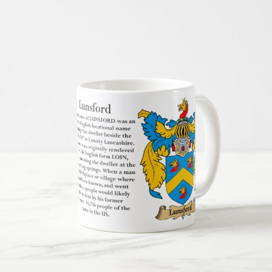 Lunsford家族の紋章付き外衣 コーヒーマグカップ (正面右)