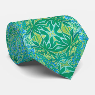 Lupine Flowers Bohemian Arabesque Pattern Green ネクタイ