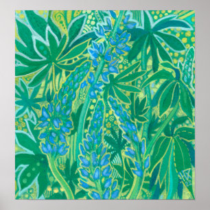 Lupine Flowers, Summer Wildflowers Floral Painting ポスター