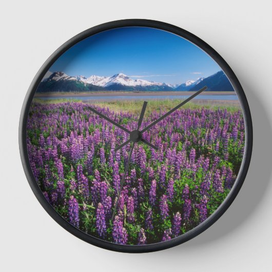 Lupines in Bloom | Kenai Mountains, Alaska 壁時計 (正面)