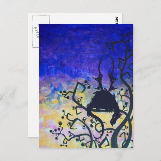 Lurking Dawnドラゴンシルエットファンタジーアートポストカー ポストカード (正面/裏面)