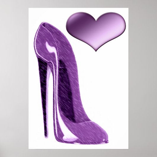 Luscious Lilac Stiletto High Heel Shoe and Heart   ポスター (正面)