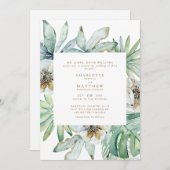  lushな熱帯の緑豊かな白い結婚式の招待状 招待状 (正面/裏面)