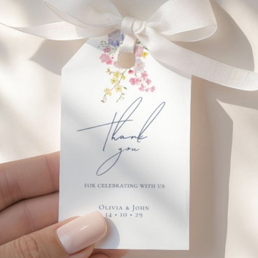 Lush Blue Boho Wildflowers Elegant Wedding ギフトタグ