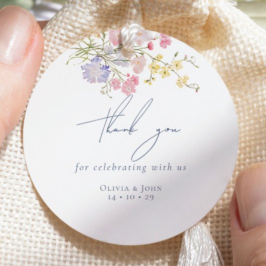 Lush Blue Boho Wildflowers Elegant Wedding フェイバータグ