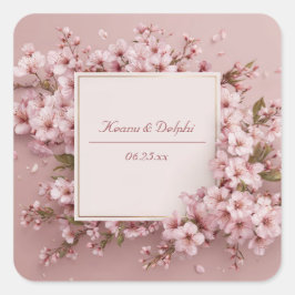 Lush Blush Pink Cherry Blossom Gold スクエア ウェディング スクエアシール