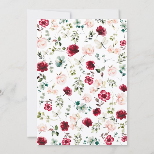 Lush Burgundy Blush Roses Floral Boho Wedding  招待状 (裏面)