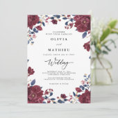 Lush Burgundy & Navy Floral Botanical Wedding 招待状 (スタンド正面)