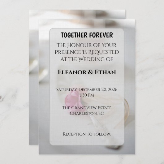 Lush Deep Red Rose Bouquet Moody Romantic Wedding 招待状 (正面/裏面)