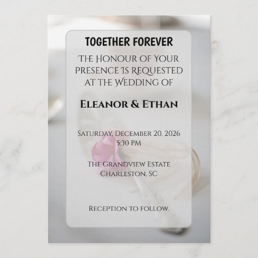 Lush Deep Red Rose Bouquet Moody Romantic Wedding 招待状 (正面)