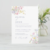 Lush Elegant Wildflowers Dusty Blue Wedding 招待状 (スタンド正面)