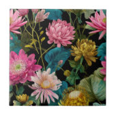 Lush Exotic Leaves BOHO Tropical Pattern Botanical タイル (正面)