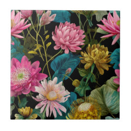 Lush Exotic Leaves BOHO Tropical Pattern Botanical タイル