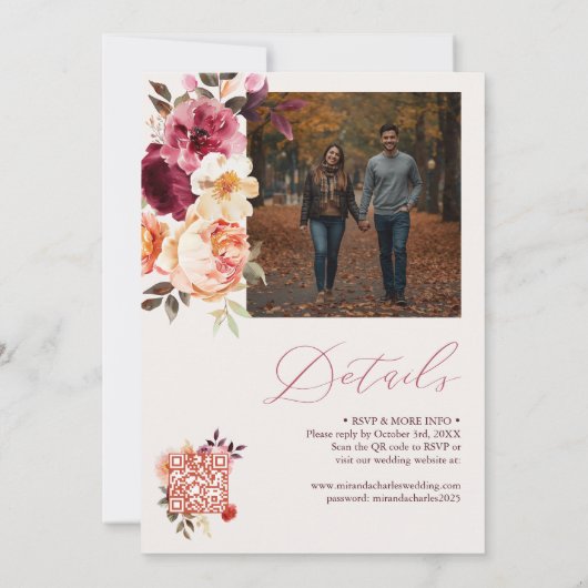 Lush Fall Floral Wedding Invitation with QR code 招待状 (裏面)