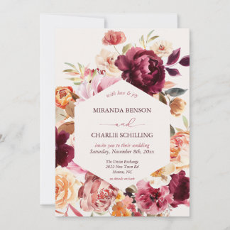 Lush Fall Floral Wedding Invitation with QR code 招待状