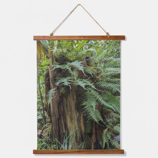 Lush Ferns Growing on Tree Stump 吊り下げ型タペストリー (正面)