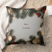 Lush Festive Pine & Gold Ornament Christmas Pillow クッション (ブランケット)