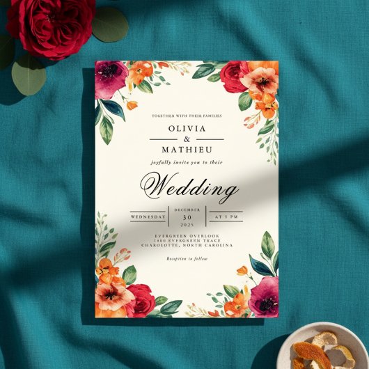 Lush Floral Botanical Arch Wedding 招待状