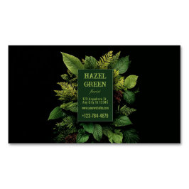 Lush Green Fern Foliage Black Modern Botanical マグネット名刺
