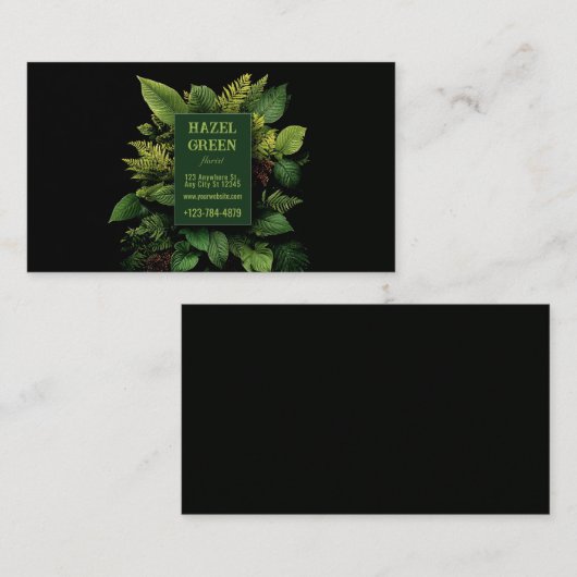Lush Green Fern Foliage Black Modern Botanical 名刺 (正面/裏面)