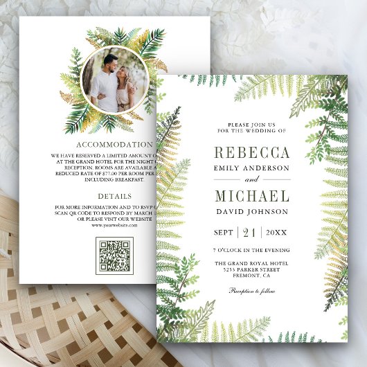 Lush Green Ferns Photo All in One QR Code 結婚式 招待状
