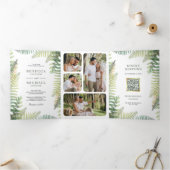 Lush Green Ferns Photo Collage QRコード ウェディング 三つ折り招待状 (内部)