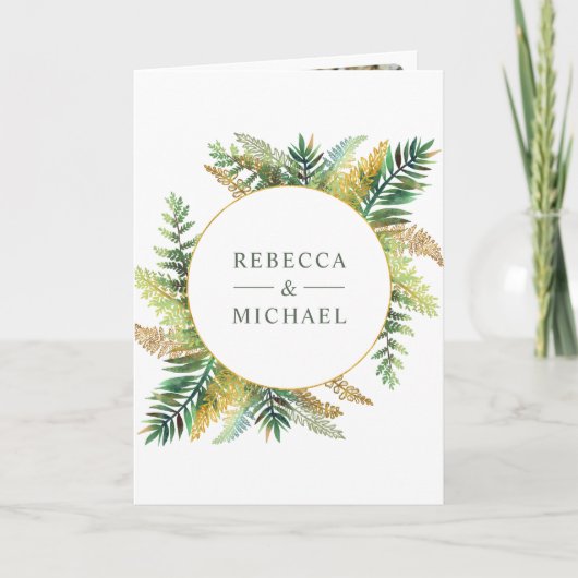 Lush Green Ferns Photo Collage QR Code Wedding 招待状 (正面)