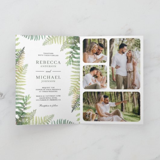 Lush Green Ferns Photo Collage QR Code Wedding 招待状 (内部)