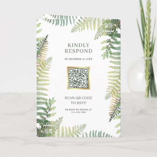 Lush Green Ferns Photo Collage QR Code Wedding 招待状 (裏面)