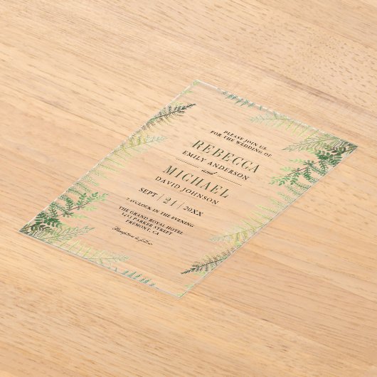 Lush Green Ferns Wedding アクリル招待状 (レイダウン)