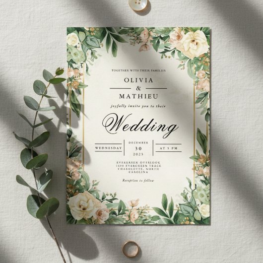 Lush Green Floral Archway Wedding 招待状