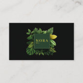Lush Green Foliage Black Gold Frame Botanical 名刺 (正面)