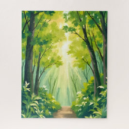 lush green forest | 水彩画の自然の風景 ジグソーパズル