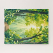 lush green forest | 水彩画の自然の風景 ジグソーパズル (横)