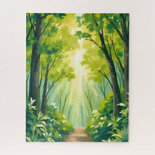 Lush Green Forest | Nature Landscape Watercolor ジグソーパズル (縦)